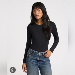 Express Black Body Contour High Compression Crew Neck Long Sleeve Bodysuit